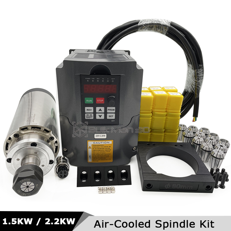 Air Cooled 1.5Kw Spindle Motor Inverter 110V - ชุดแกนมอเตอร์ CNC ระบายความร้อนด้วยอากาศ 2.2KW 1.5KW 220V