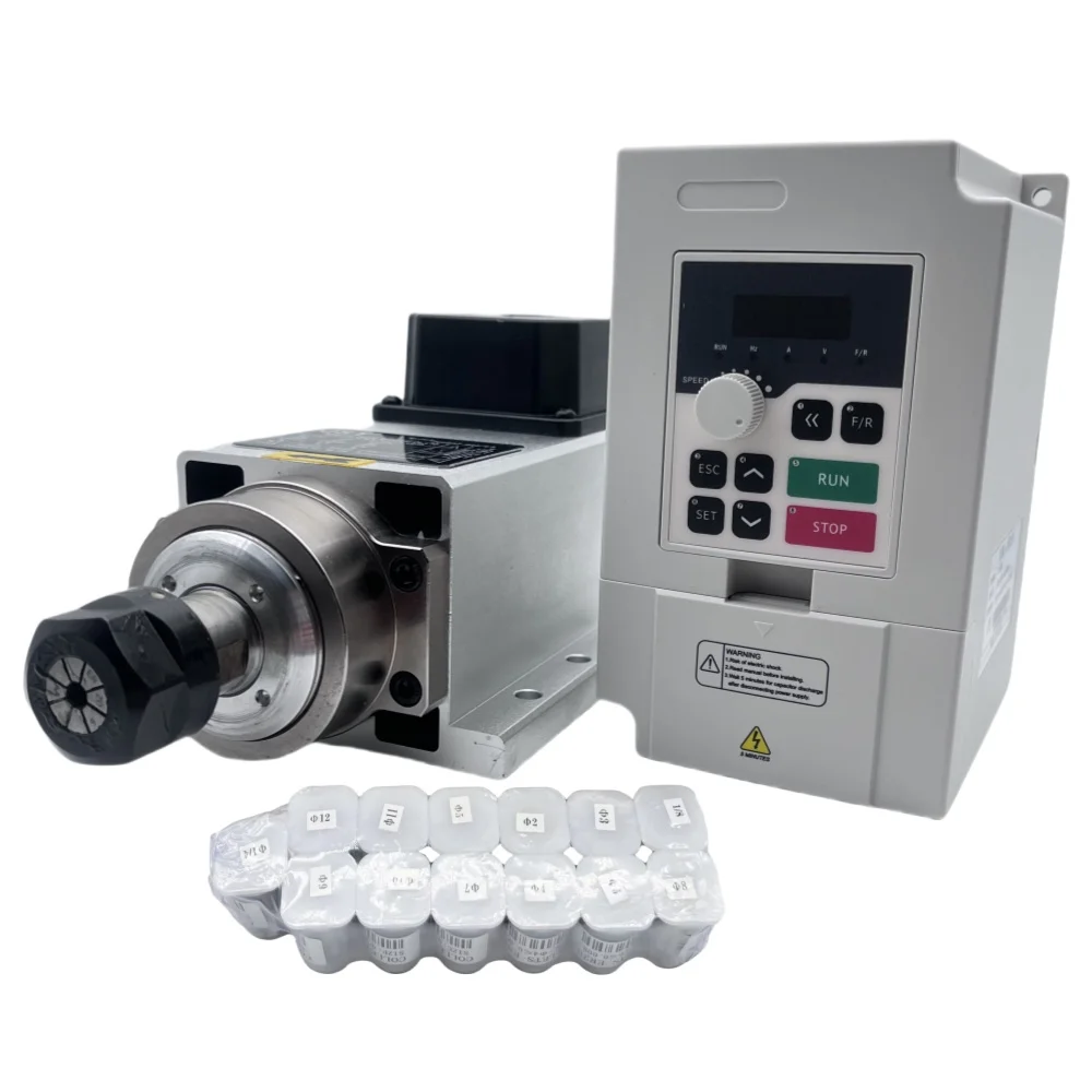 Air Cooled 1.5Kw Spindle Motor Inverter 110V - ชุดมอเตอร์แกนหมุน CNC 1.5KW ER11/ER20 110V/220V ระบายความร้อนด้วยอากาศแบบสี่เหลี่ยม