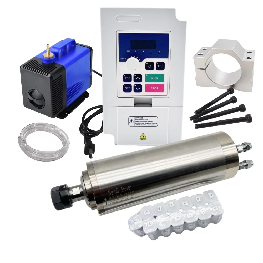 2.2Kw Water Cooled Spindle Kit Vfd - ชุดมอเตอร์แกนหมุน CNC ระบายความร้อนด้วยน้ำ 80 มม. 2.2