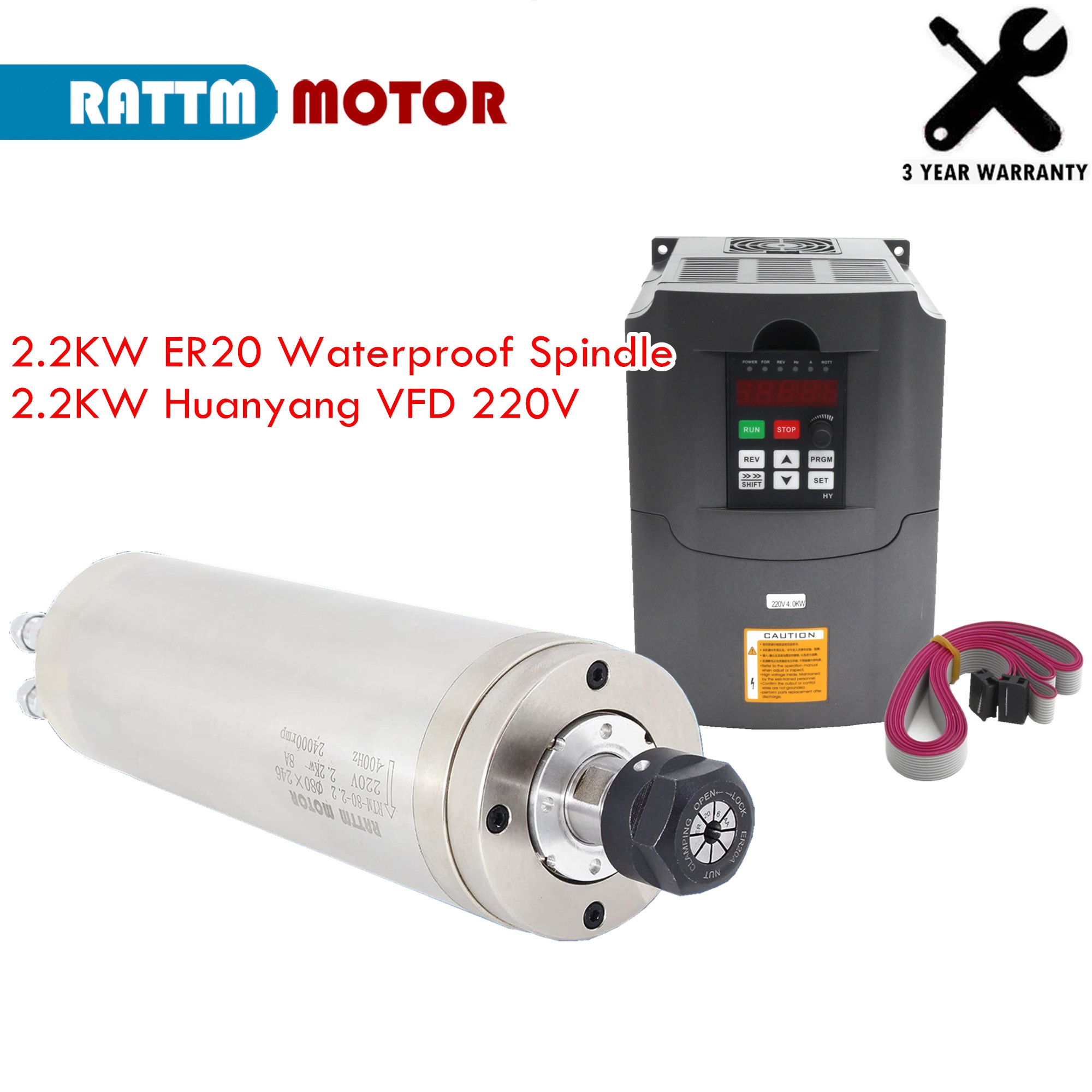 2.2Kw Water Cooled Spindle Kit Vfd - กันน้ําระบายความร้อนด้วยน้ํา CNC แกนมอเตอร์ชุด 2.2KW ER20 24000RPM